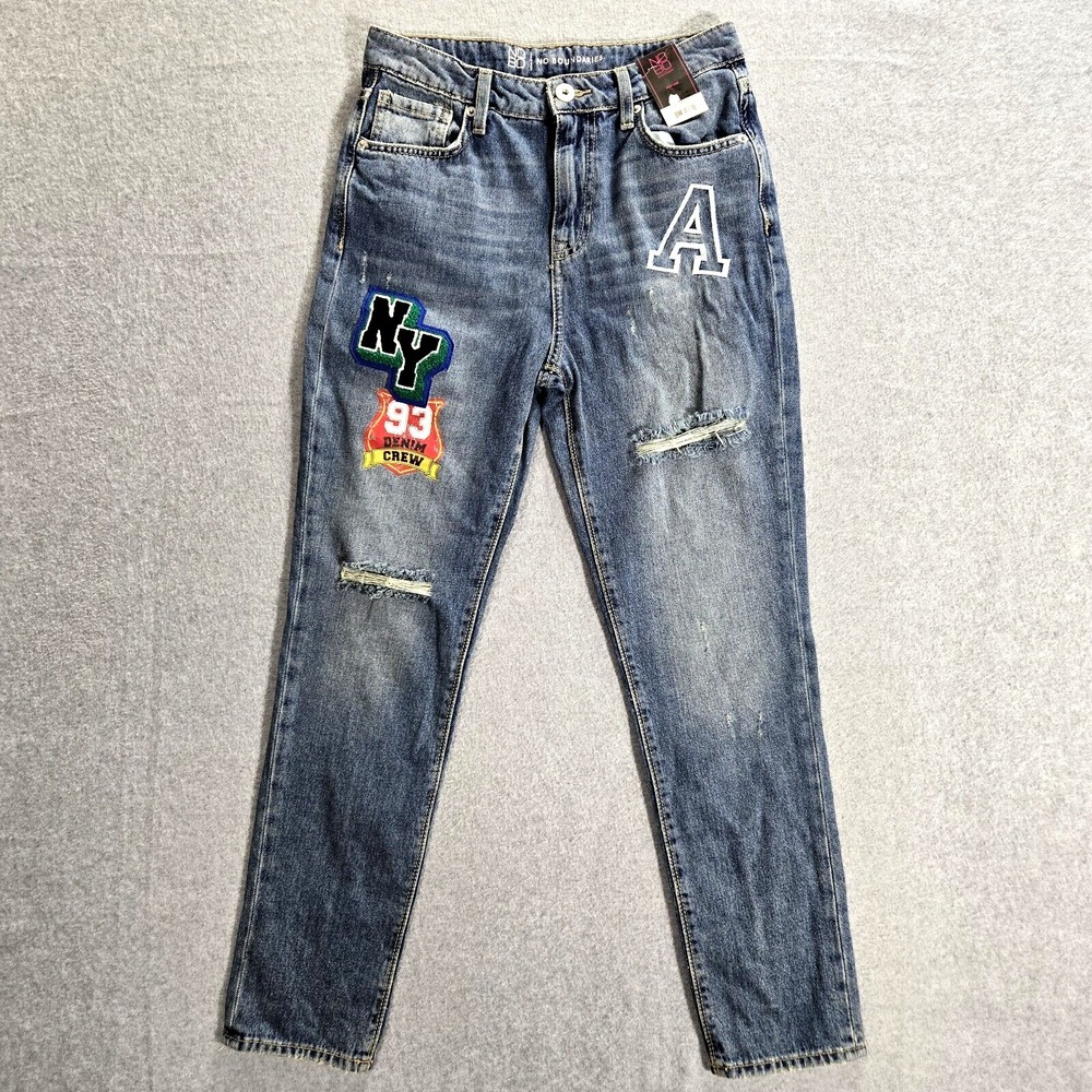 No Boundaries Mom Jeans NWT Embroidered Patch NY93 Denim Crew Distressed Size 5
